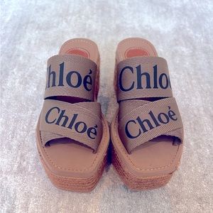 Chloe Woody Espadrille Wedge - Brown. Size: 35/5